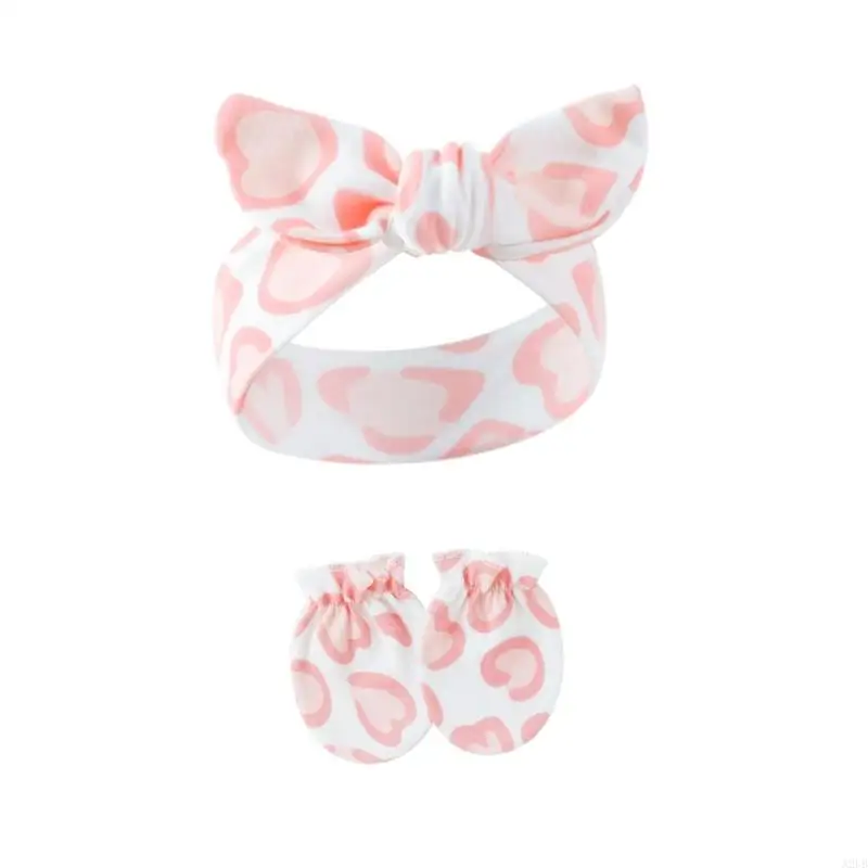 Baby Hair Accessories Set Breathable Head Wrap with Mittens Scratches Resistant for Infants Children Daily Use A2UB