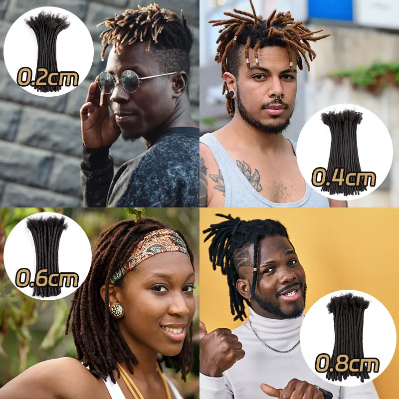 Dreadlock-extensiones de cabello humano para hombre y mujer, accesorio de 0,2, 0,4, 0,6, 0,8 cm de grosor, completamente hecho a mano, se puede