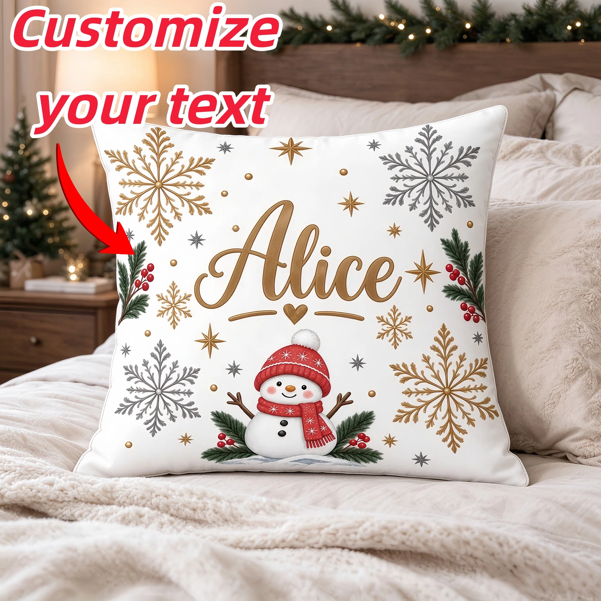 1Pc Christmas Personalized Text Pillow Cover Custom Cushion Pillowcase For Family Friend Sofa Backrest Home Decor Christmas Gift
