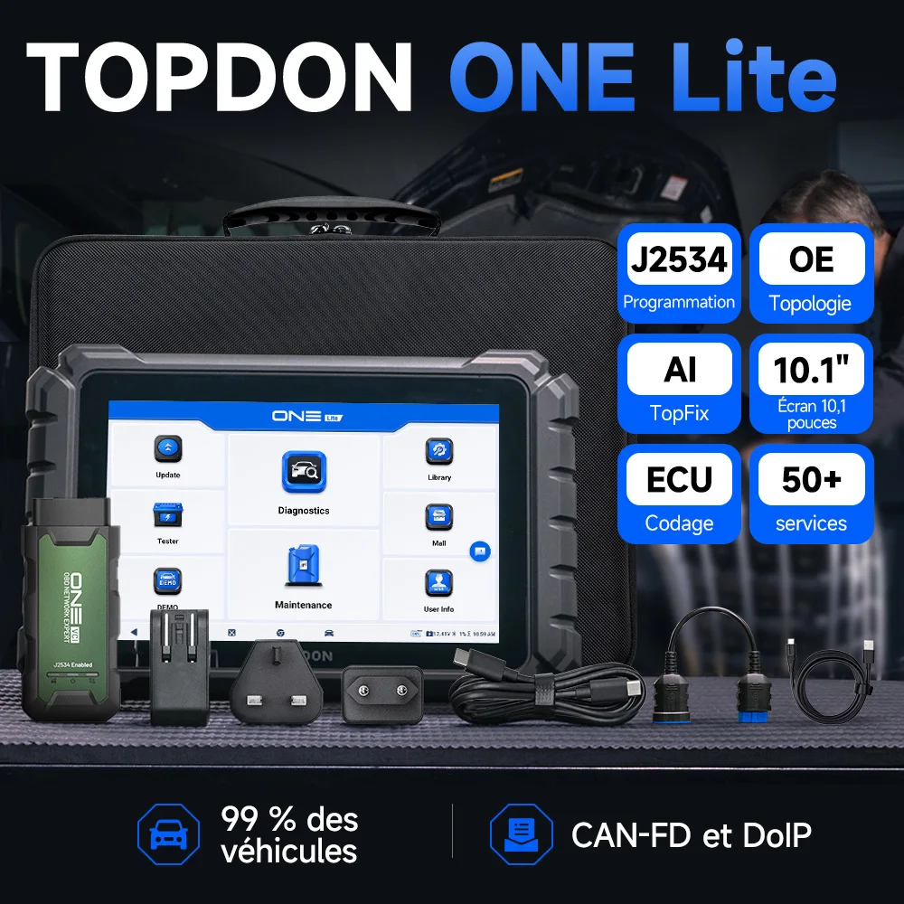 TOPDON ONE LITE Scanner OBD2 automobile, outil de diagnostic complet des systèmes de voiture, 50 fonctions de réinitialisation, CANFD, DOIP, codage ECU, test actif, FCA SGW, VAG Pour Renault Peugeot
