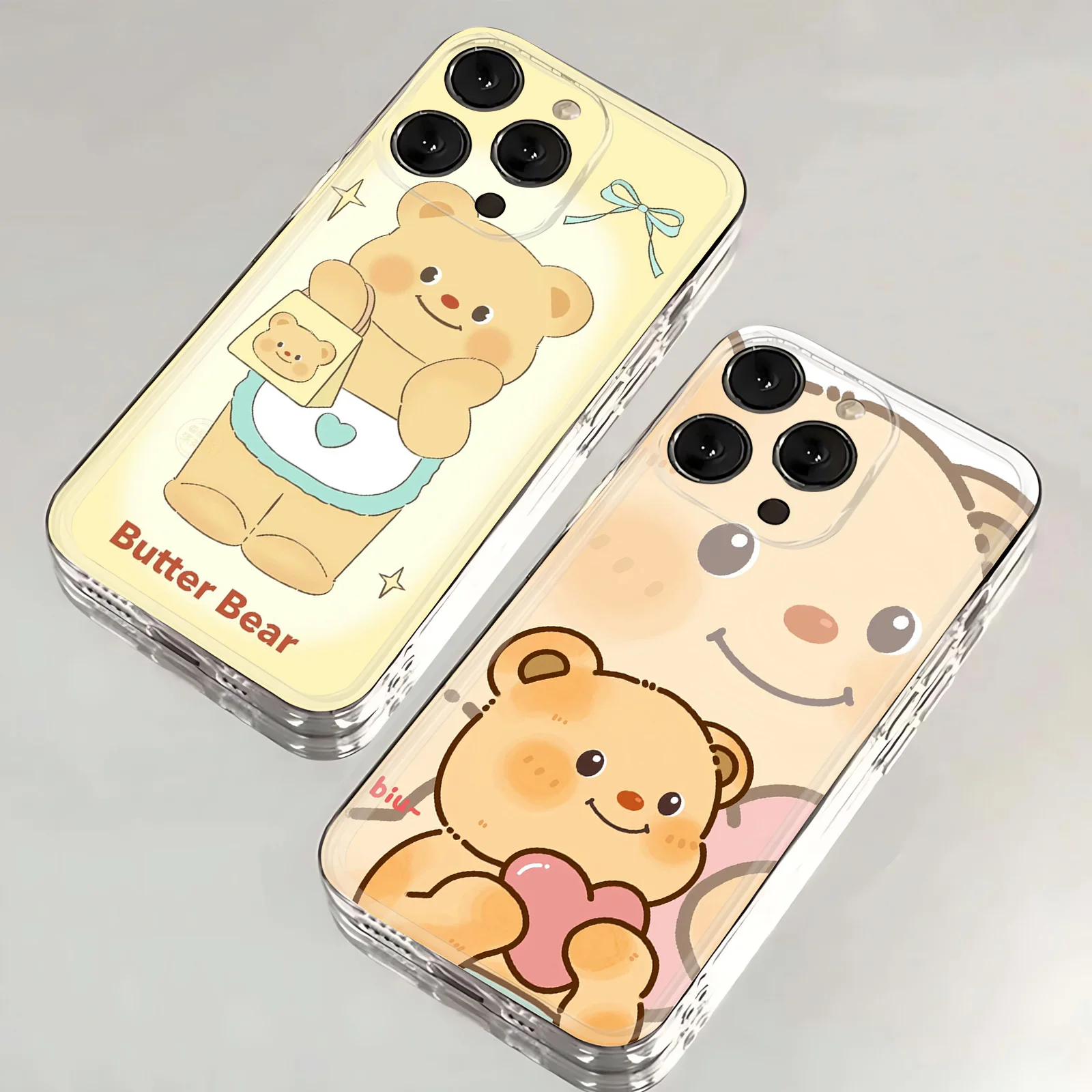 Capa de telefone de urso de manteiga dos desenhos animados para Samsung, capa TPU macia clara, S24, S23, S22, S21, S20, S10 FE, Note20, Note10 Plus, Ultra Lite 5G