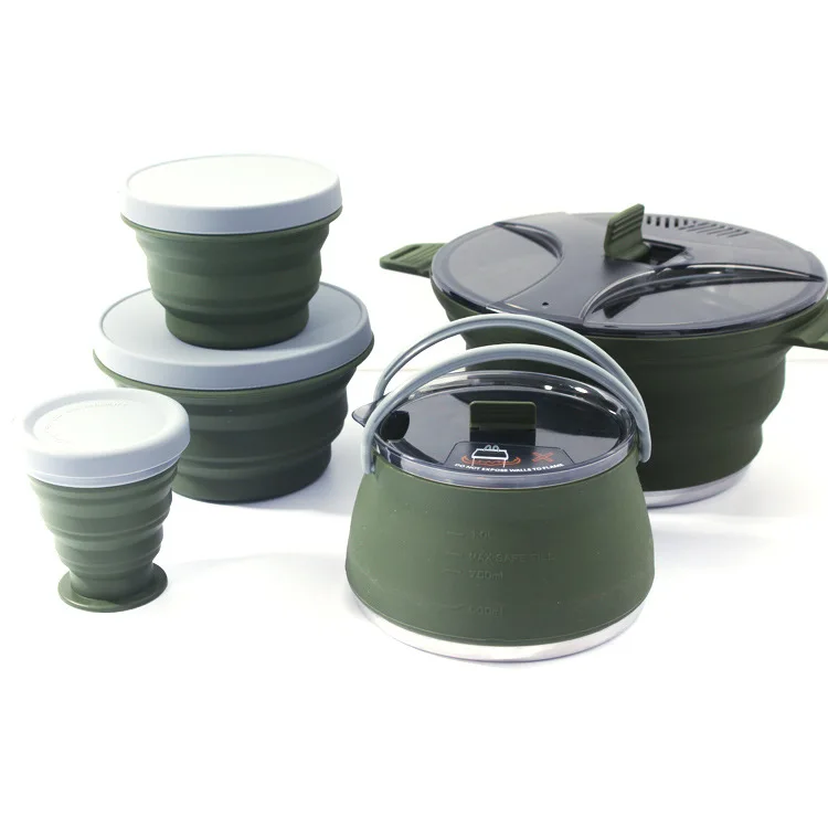 

Foldable Silicone Camping Pot - Light Portable Cooking Set with Stainless Steel Pot for Hiking, Backpacking & Outdoor Adventures