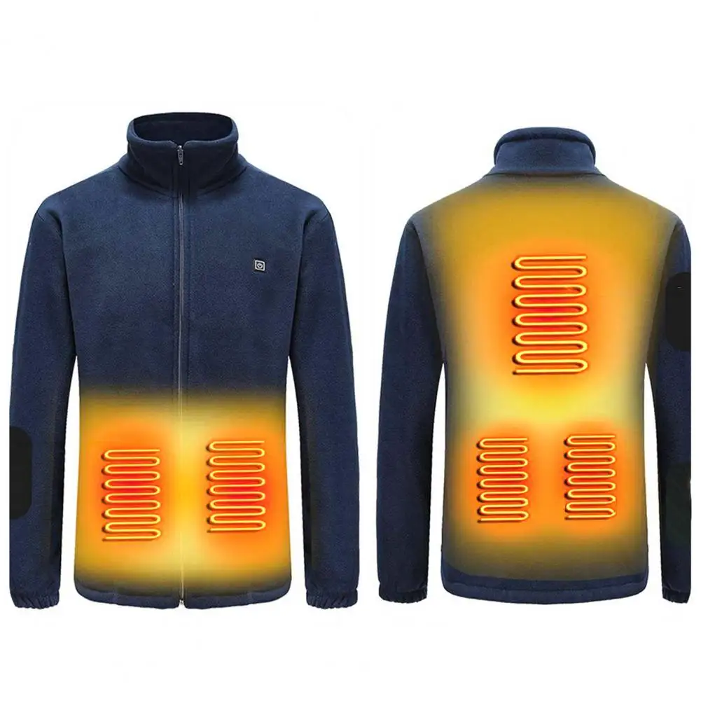 Stand Collar Long Sleeve Sleeveless Adjustment 5Heating Zones Heated Vest Men USB Rechargeable Polars Fleece Thermal Jacket Coat