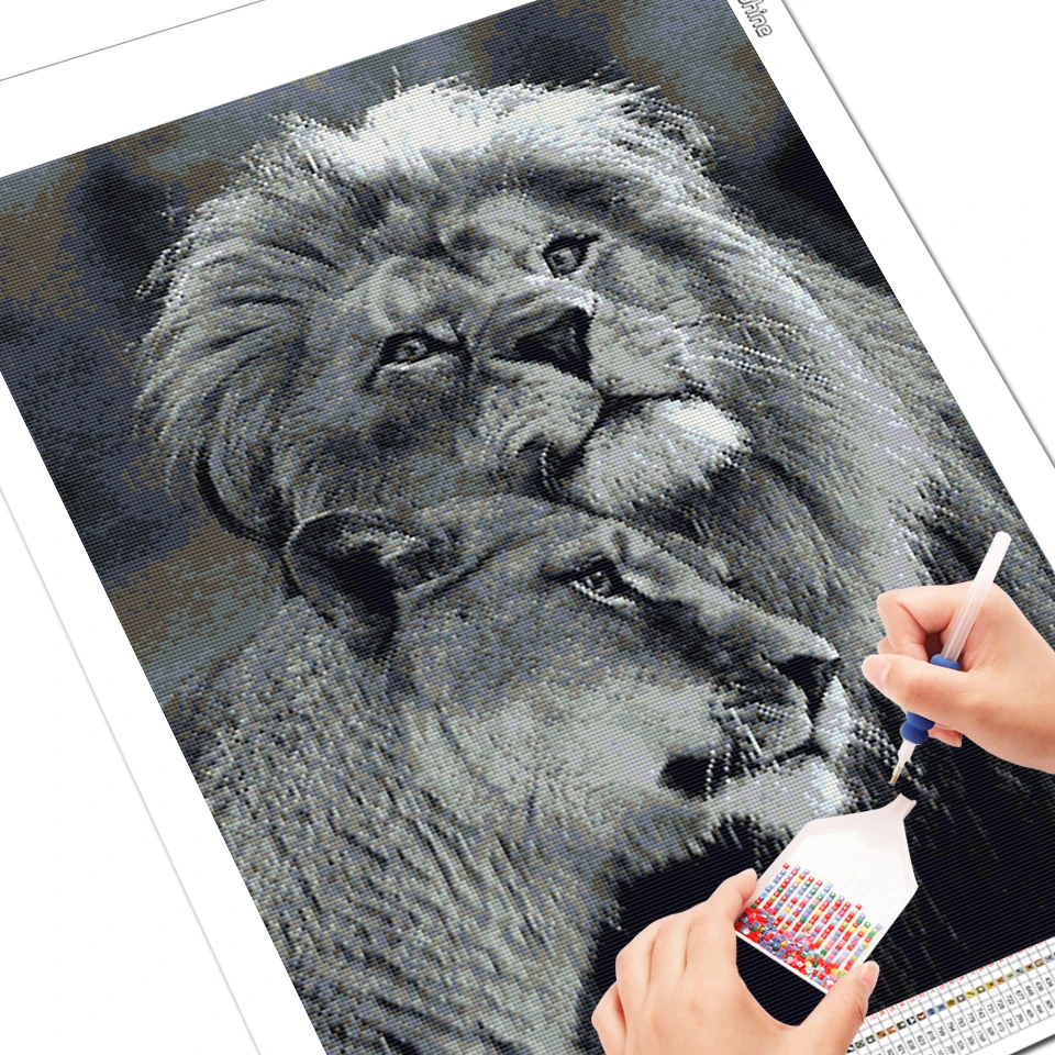 EverShine 5D Full Square Diamond Painting Lion Rhinestone Of Picture Embroidery Animal Beadwork Mosaic Black White Home Decor