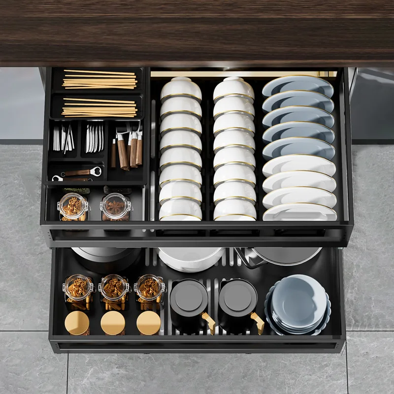 

Basket Kitchen Cabinet Stainless Steel Double-layer Bowl Rack Seasoning Storage Cupboard Dish Basket Seasoning Drawer Type