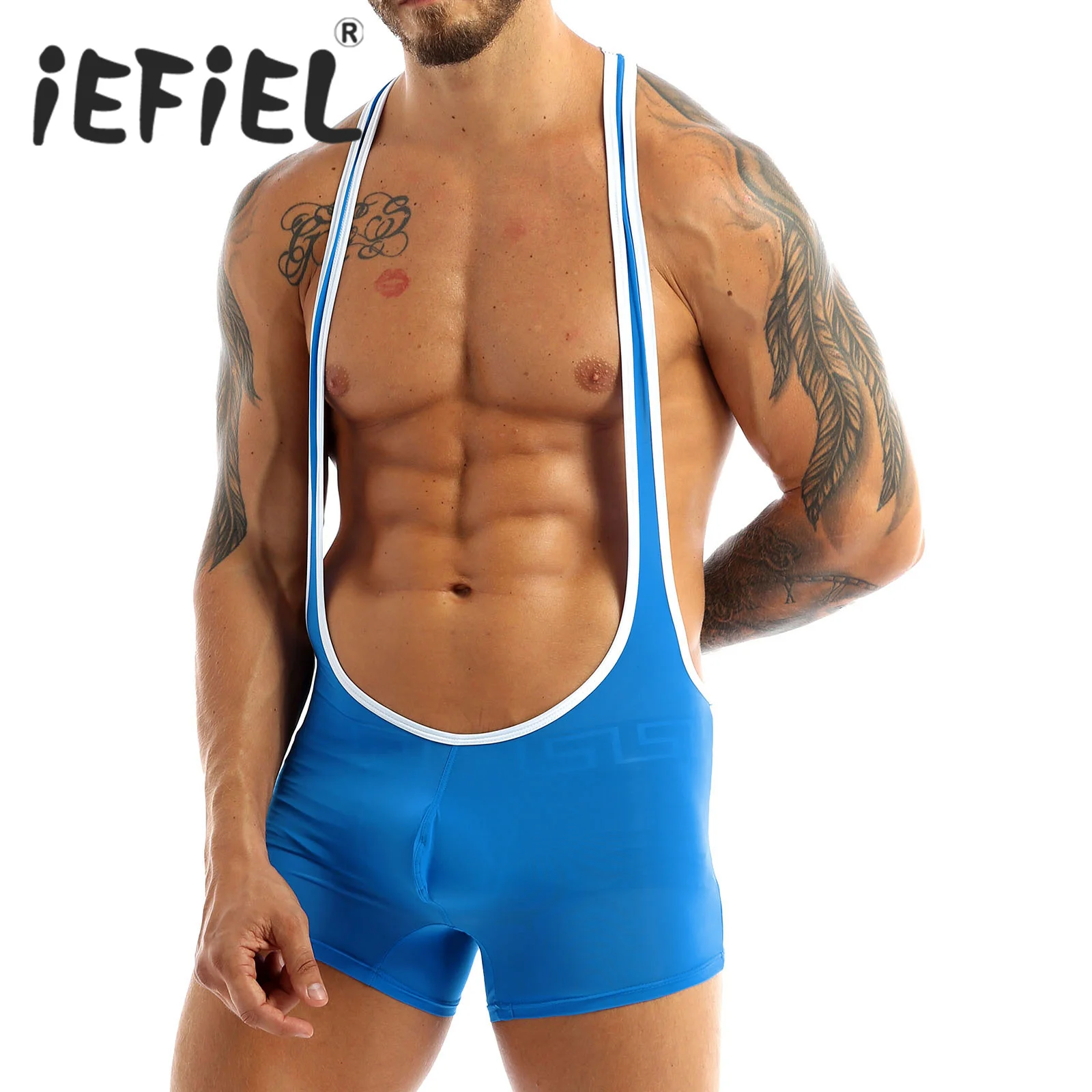 iEFiEL Mens Lingerie Sleeveless Stretchy One-piece Wrestling Singlet Leotard Bodysuit Underwear Nightwear Transparent Shapers