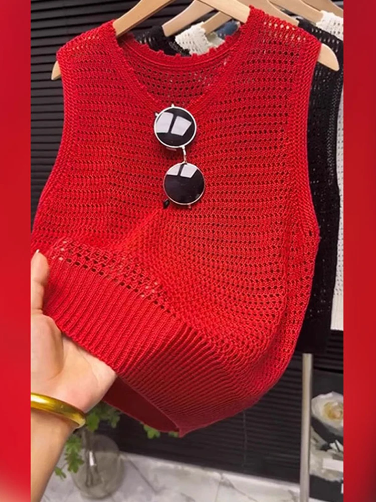 

Fashionable Knitted Summer Sun Protection Clothing Hollow out Casual Design Unique Style Knit Top Women's Cashmere Vest