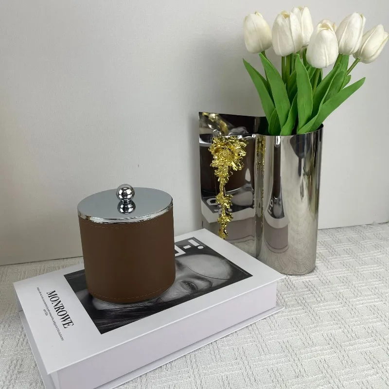 Simple light luxury high-end leather glass jewelry box storage box storage tank decorative box ornament, decoration 2