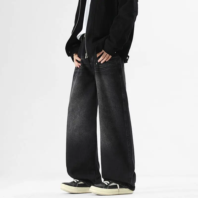 جينز رجالي للربيع والخريف جديد شارع العليا عادية ريترو مستقيم أنبوب فضفاض أمريكي شارع العليا واسعة الساق السراويل الطويلة #2