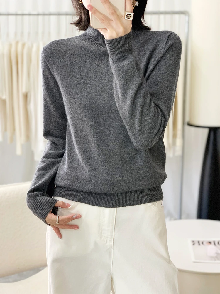 Light Luxury Autumn Winter Woman Sweater Elegant Ladies 100% Merino Wool Knitted Neck Pullover Softer Long Sleeve Clothing Tops