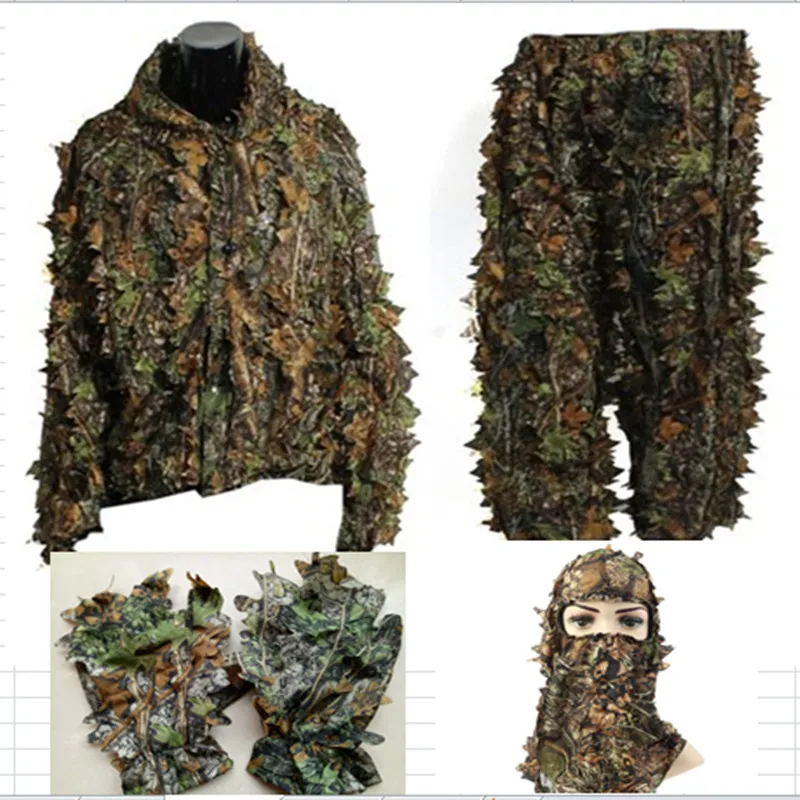 Hunting Ghillie Suit Durable CS Shooting Suit Tactical Combat Clothes Set Adult 3D Leaves Bionic Camouflage