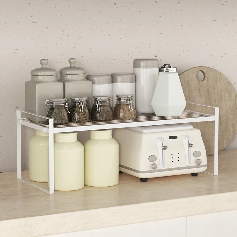 Kitchen Countertop White Layered Shelf Desktop Storage Shelf Storage Cabinet Partition Seasoning Plate Pot Rack
