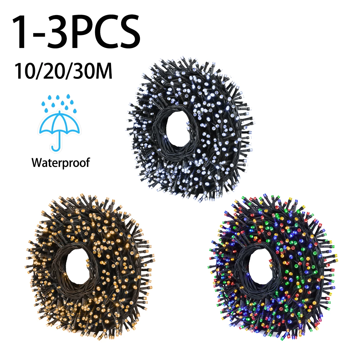 

10/20/30m Fairy String Light LED Waterproof Outdoor 1/2/3Pcs Garland Street Lamp Festoon Christmas Tree Party Garden Decor EU US