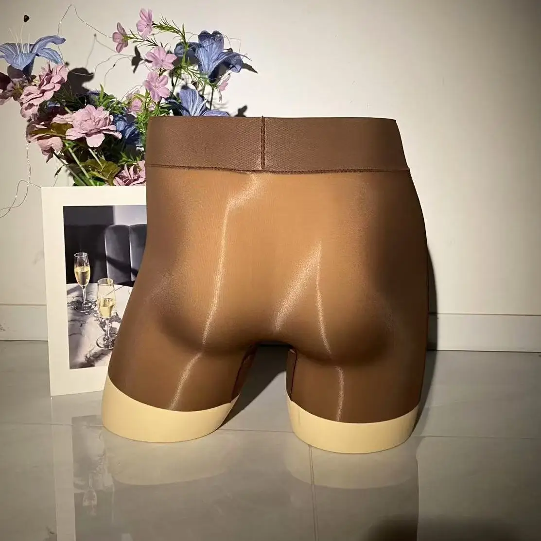 Unisex Glossy Sexy Ice Silk Underwears Boxer Shorts Panties See Through Plus Size Lingeries Bottoms