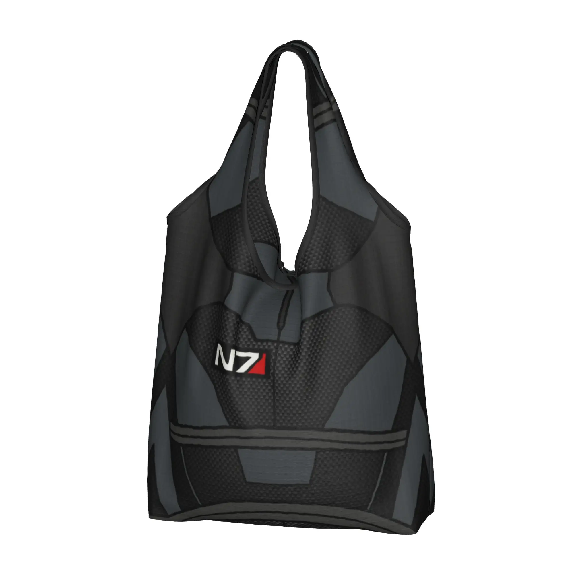 Custom Mass Effect N7 Armor Shopping Bags Women Portable Big Capacity Grocery Alliance Military Video Game Tote Shopper Bags