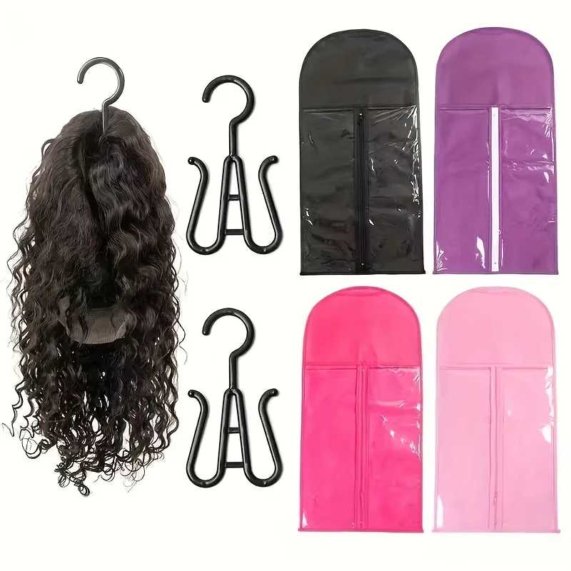 

2PCS Wig Storage Bag With Hanger Hair Bags With Plastic Hanger For Virgin Hair Black Wig Organizer Hangers For Multiple Wigs New
