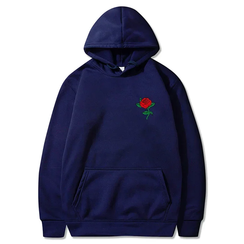 Autumn New Hip Hop Streetwear Fashion Hoody Rose Printed Fleece Pullover Casual Mens Women Hoodies Sweatshirts