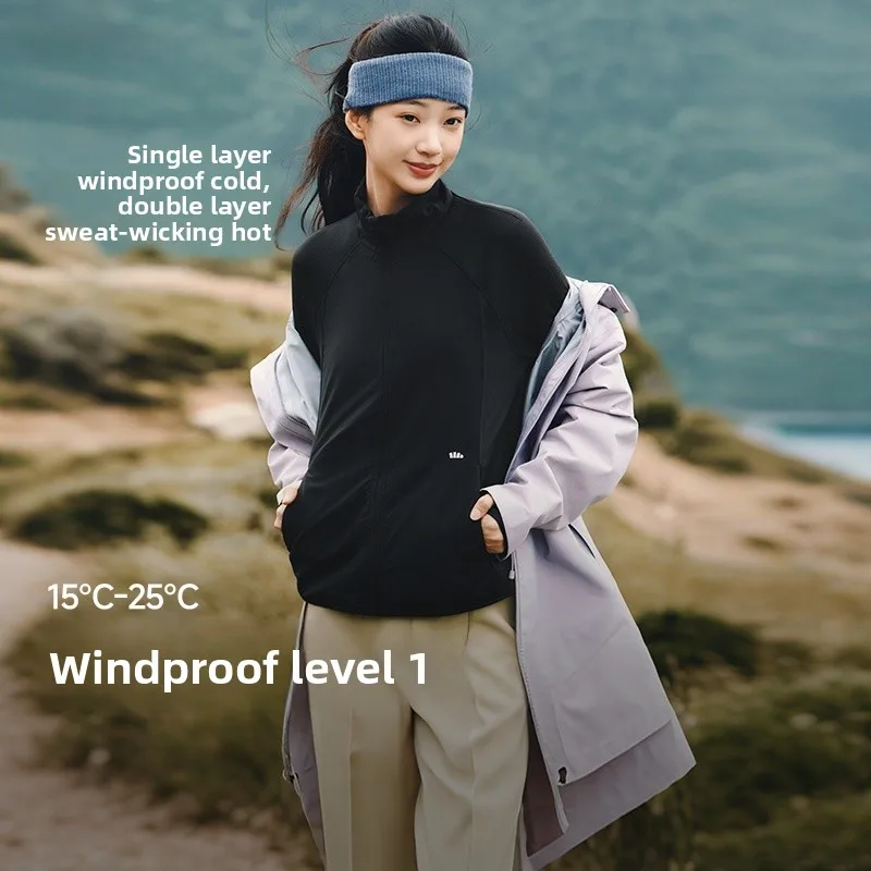 

Женская уличная ветрозащитная куртка для походов с флисовой подкладкой, приталенная, PM127, с длинным рукавом, однотонная, из смесового полиэстера и спандекса