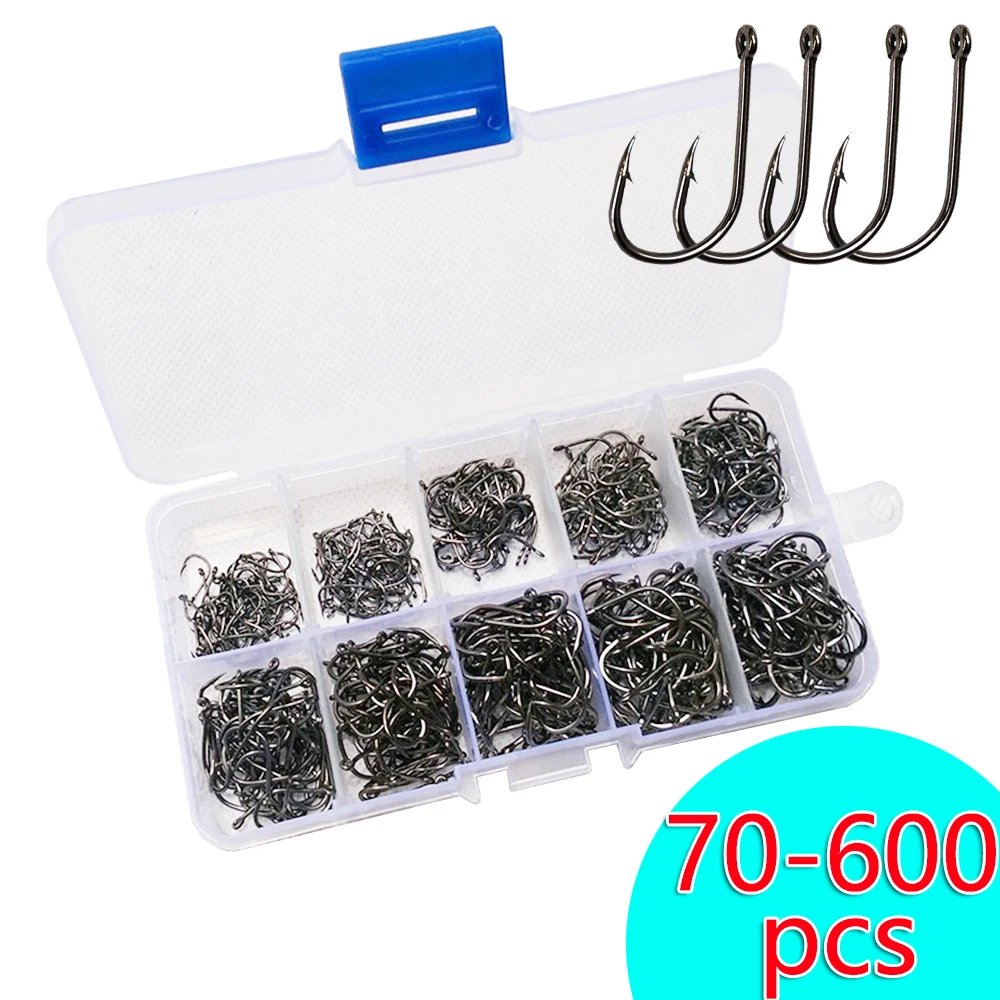 

70-600pcs/Box 3-12# High Carbon Steel Fishing Hooks Sharp Durable Barbed Fishhook Rock Fishing Equipment Gear Tackle Accessory