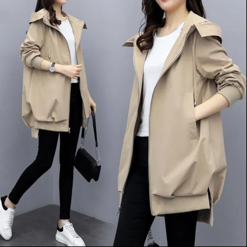 

Spring Autumn Korean Japanese Style Women's Jacket Coat Medium Length Loose Inner Lined Windbreaker Simple Solid Color