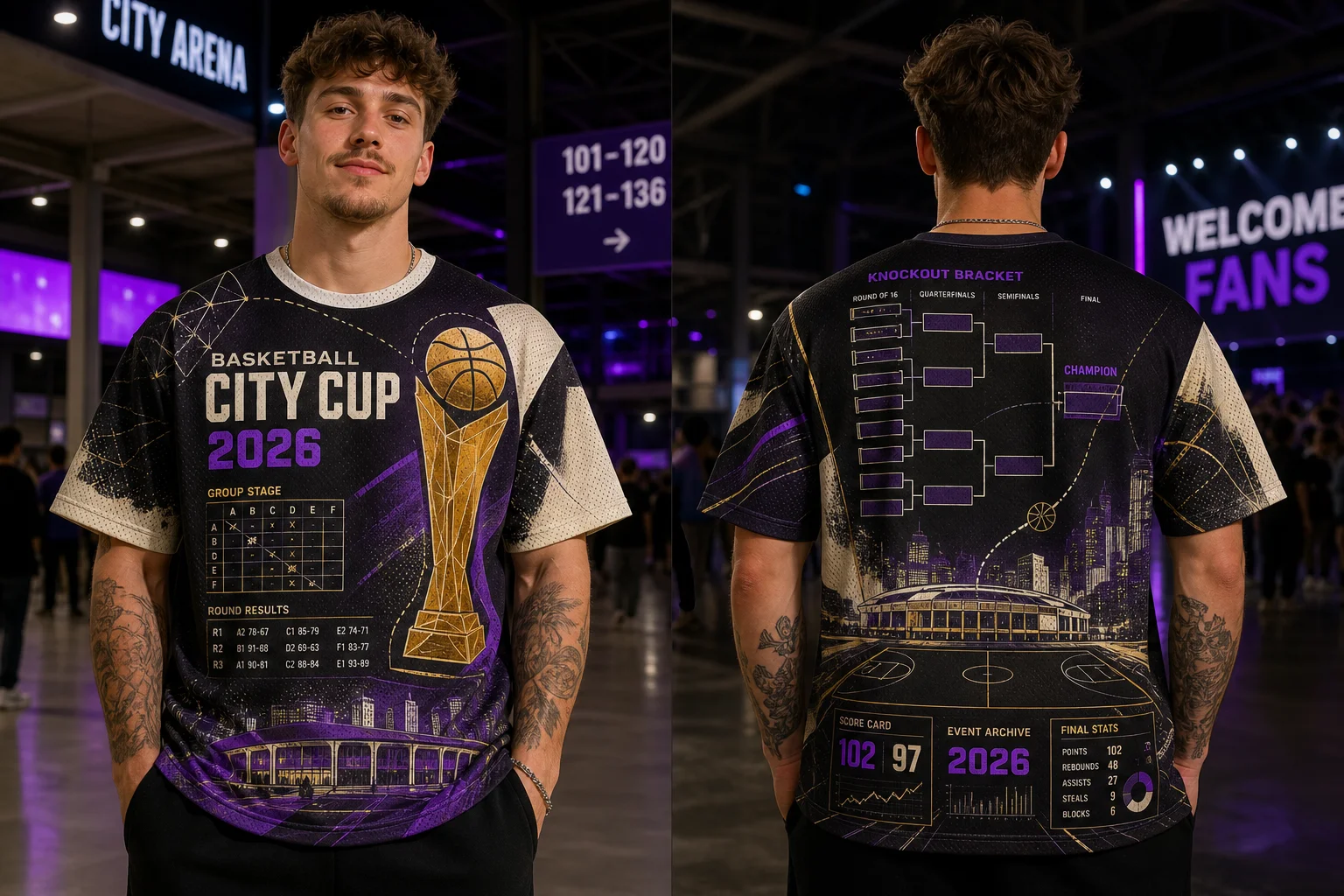 Unisex Full‑Print Basketball T‑Shirt City Cup 2026 Tournament Graphic Tee Quick‑Dry Mesh Sports Short Sleeve Fan Collectible Top