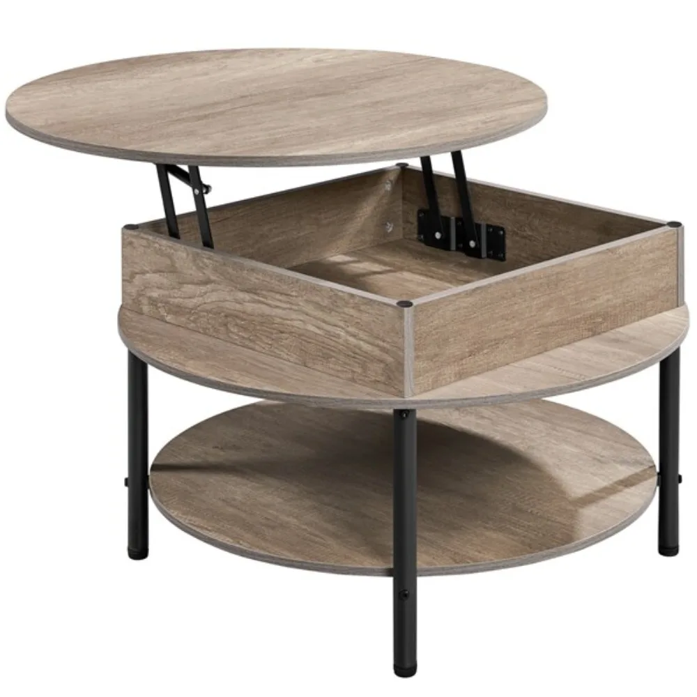

Coffee Table 2-Tier Small Round Lift Top with Storage for Living Room, Gray