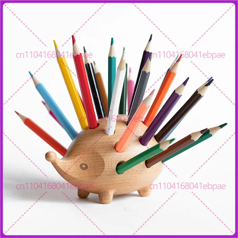 Hedgehog pen holder, cute and practical gifts for office children, wooden storage box, pen holder, creative wooden ornament.