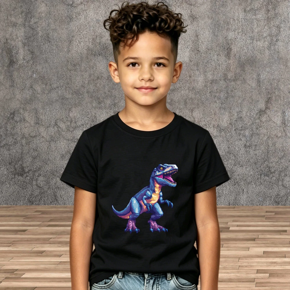 School Daily Boys Dinosaur Pattern Cotton Tee Children Casual Short Sleeve Tees