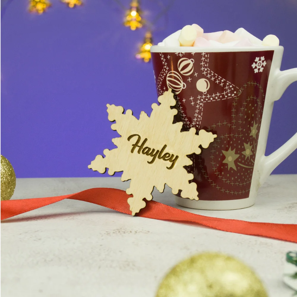 Personalized Christmas Place Tag Wooden Snowflake Christmas Wedding Table Name Place Setting For Guests Christmas Party Decor