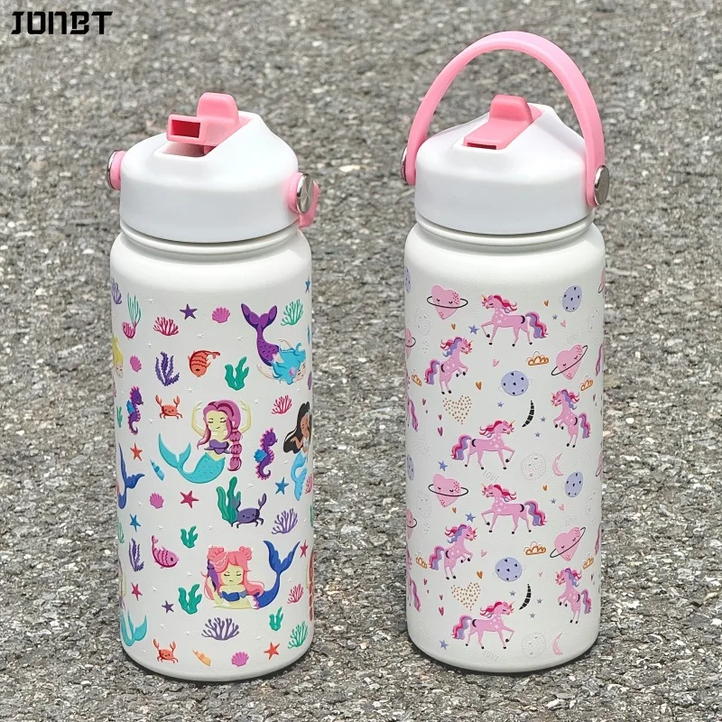 

600ml New Unicorn Mermaid Insulated Tumbler with Straw Handle Thermos Bottle for Gym Camping Travel Hot/Cold Drinks Water Kettle
