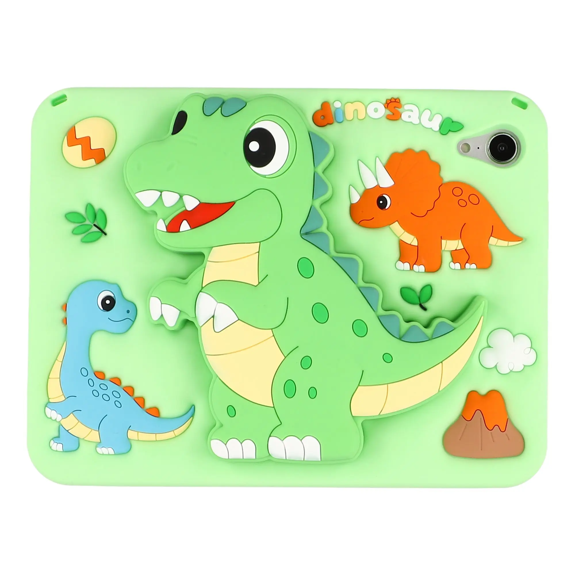 For iPad mini (2024) / (2021) Case Dinosaur Retractable Kickstand Silicone Tablet Cover with Shoulder Strap