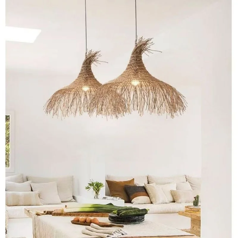 Modern Pendant Light Retro Japanese Zen Style Woven Grass Living Room Dining Room Bedroom Clothing Store Lighting Fixtures