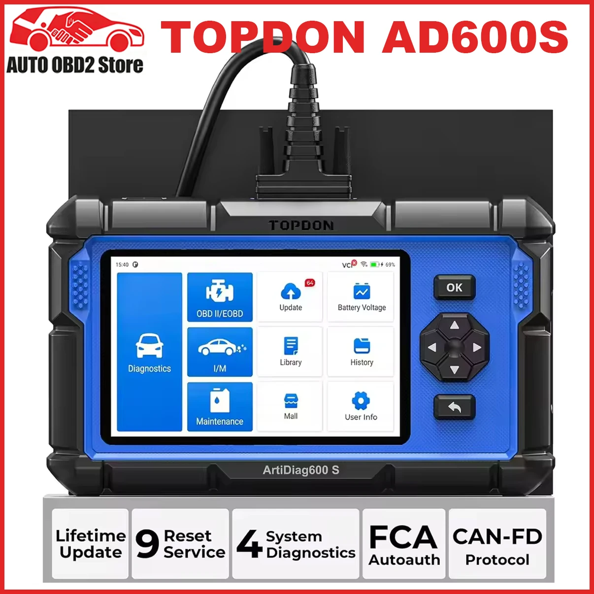 TOPDON ArtiDiag600S OBD2 Scanner Car Diagnostic Tool Automotive ABS SRS TPMS Engine Test Auto Repair Mechanical Workshop Tool