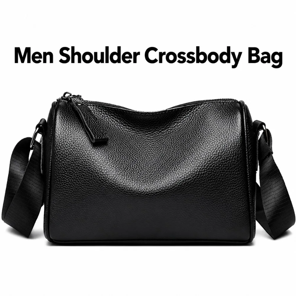 Men Shoulder Crossbody Bag Simple Top Layer Cowhide Business Messenger Bag Elegant Casual Satchel for Work Daily Commute