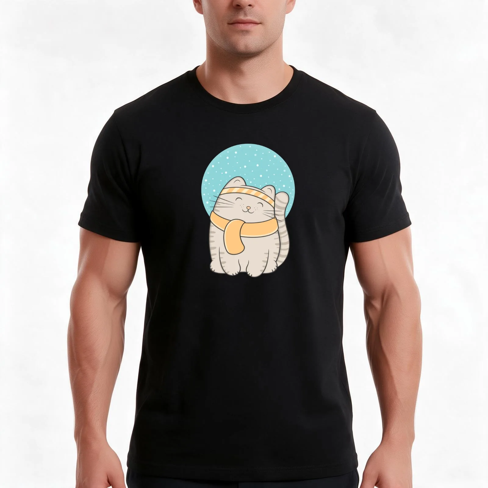 fin the snow cat T-Shirt Summer Casual Cotton Tee Oversized Streetwear Tops Vintage Graphic Print Loose Fit Short Sleeve