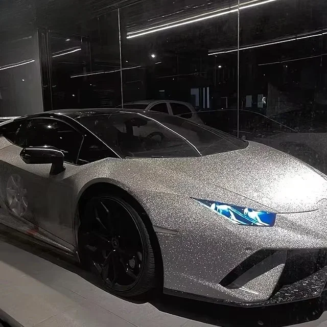 1.22x18M/4x59FT Silver Purple Car Wrap Vinyl PET TPU Cast Self Repair Self Healing Sparkling Flash Car Stickers