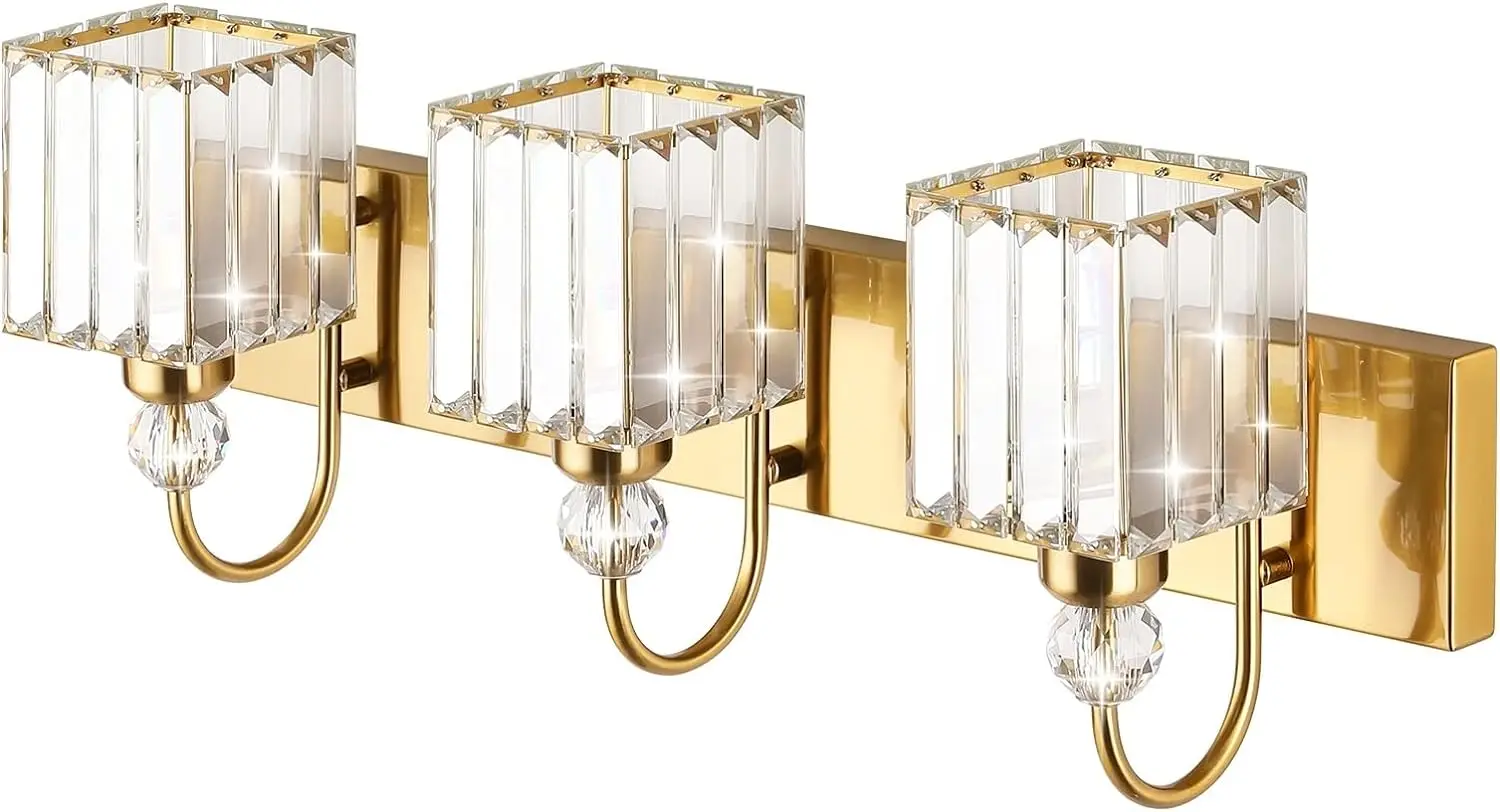 Lumières de vanité en cristal d'or for3-Lights sur les appareils d'éclairage HOWall en cristal modernes de miroir