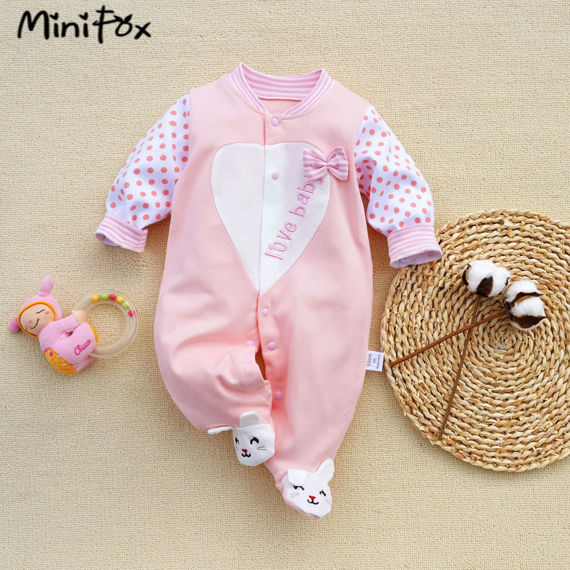 100% Cotton Baby Girl Clothes Cute Romper Jumpsuit Rabbit Cow Animas Print Infants Bodysuit Onesies Newborn Footed Pajamas