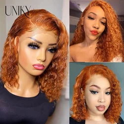 Ginger Orange Deep Bob 13X4 Lace Front 180% Curly Bob Wig PrePlucked With Baby Hair Brazilian Human Hair Wig Sale Human Wig