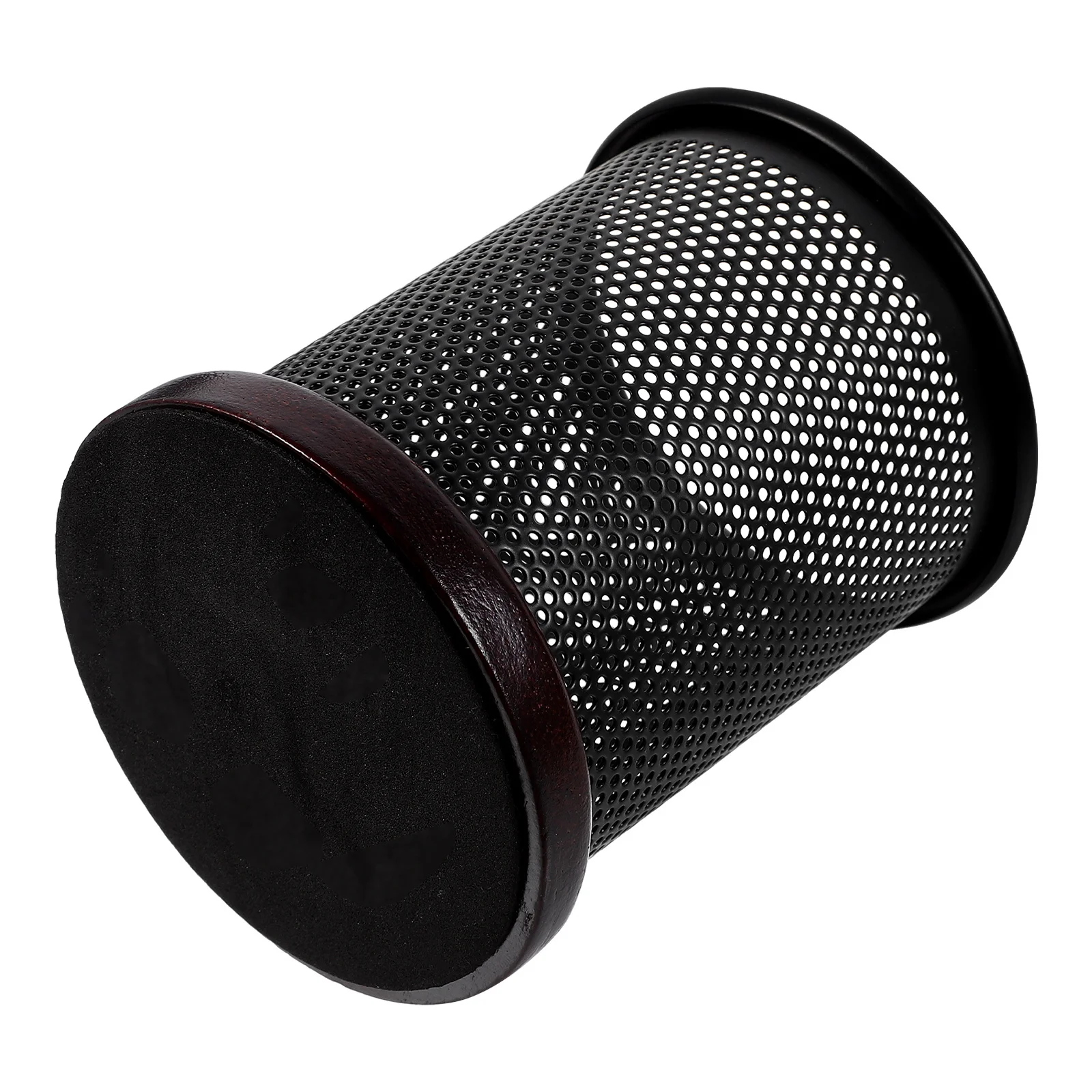 

Metal Hollow-Out Pen Holder Wood Base Desktop Organizer Office Pencil Storage Container for Desk Pen Holder