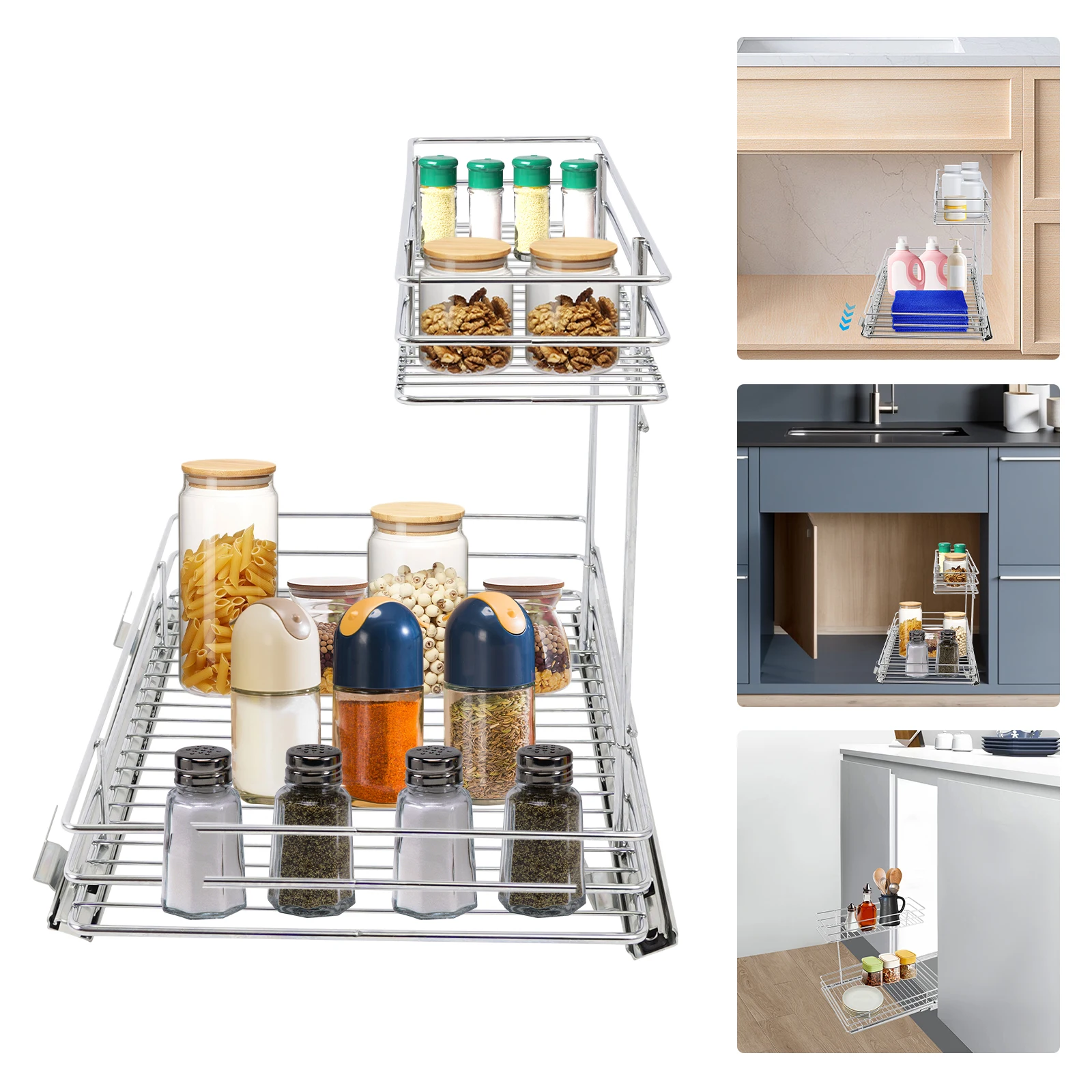 

Выдвижной органайзер под раковину, выдвижной шкаф для хранения кухонной утвари, 27,95x12,6x13 дюймов, максимальное использование пространства