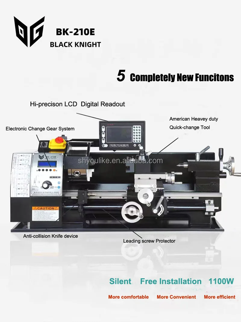 High-End High-Accuracy Mini Bench Metal Lathe BK-210E 1.1KW MT3 Spindle 220V/110V Electronic-Wheel Digital Setting Thread