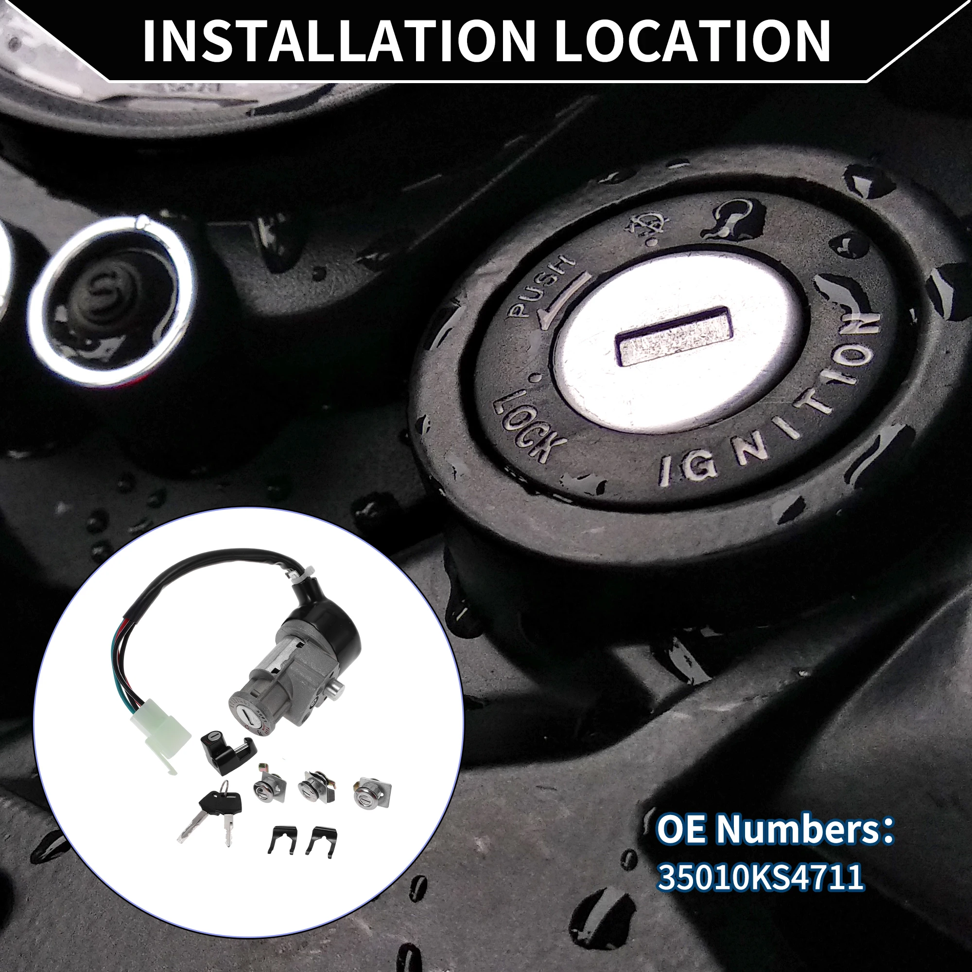 X Autohaux مفتاح إشعال التبديل No.35010KS4711 لهوندا CN250 اللولب 1986-2007 1 Set #3