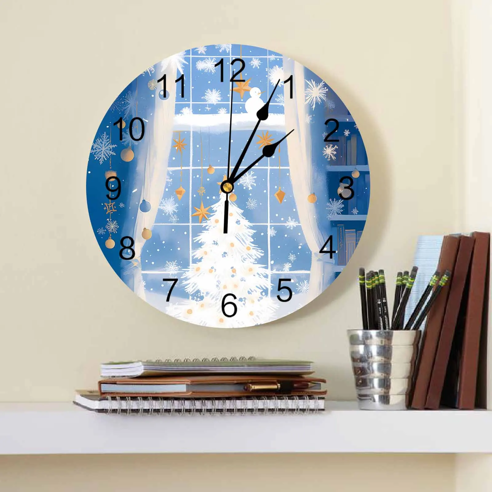 Cartoon Christmas Tree Plants Book Wall Clock Large Modern Kitchen Dinning Round Wall Clocks Watches Living Room