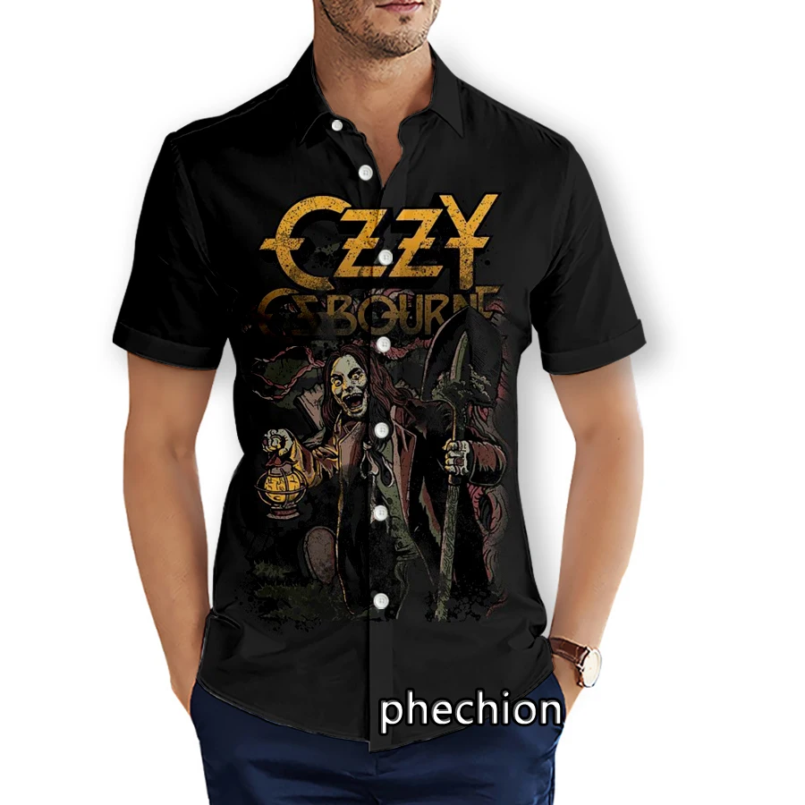 phechion Mens Short Sleeve Beach Shirts Ozzy Osbourne 3D Print Casual Shirts Fashion Streetwear Men Tops X225