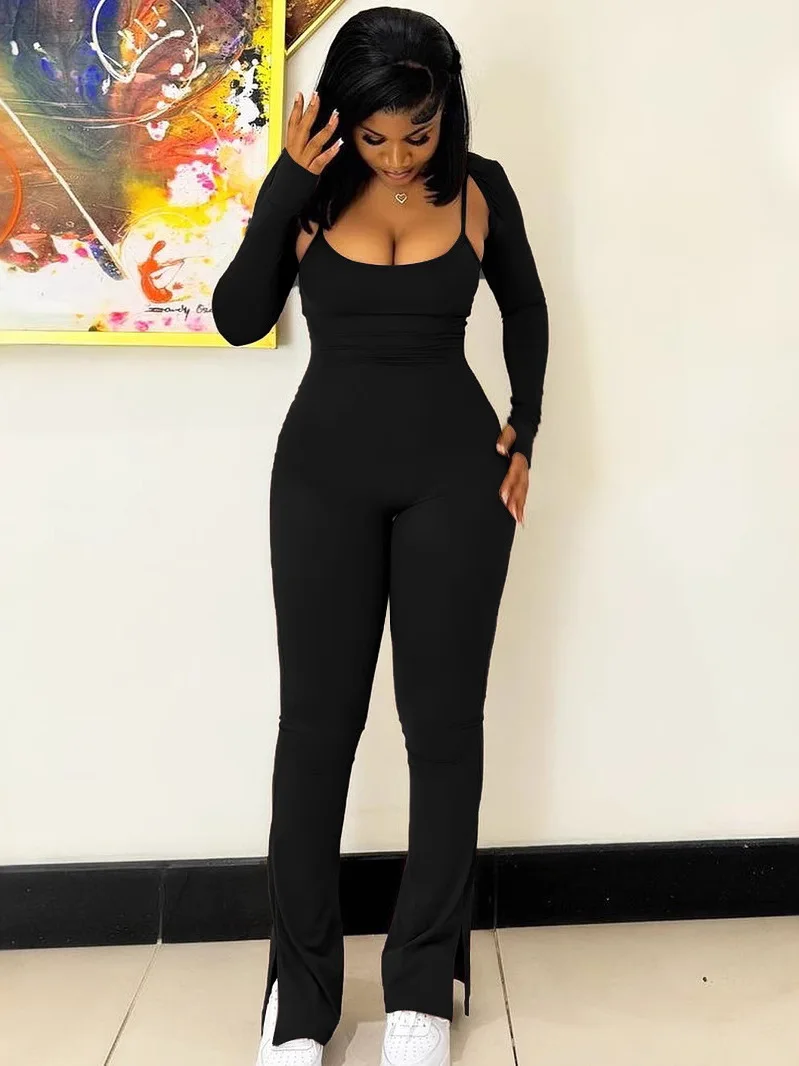 

Сексуальный облегающий комбинезон для женщин: цельный костюм с драпировкой на плечах, высокой талией, длинными брюками из тонкого полиэстера