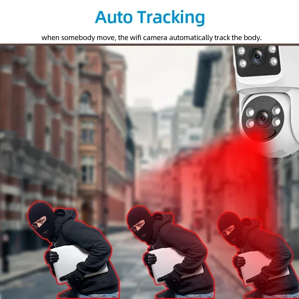 Telecamera di sicurezza PTZ solare 4K Wifi Telecamera di sicurezza esterna Dual Lens Doppio schermo Ai Auto Tracking Telecamera di sorveglianza CCTV wireless Audio bidirezionale