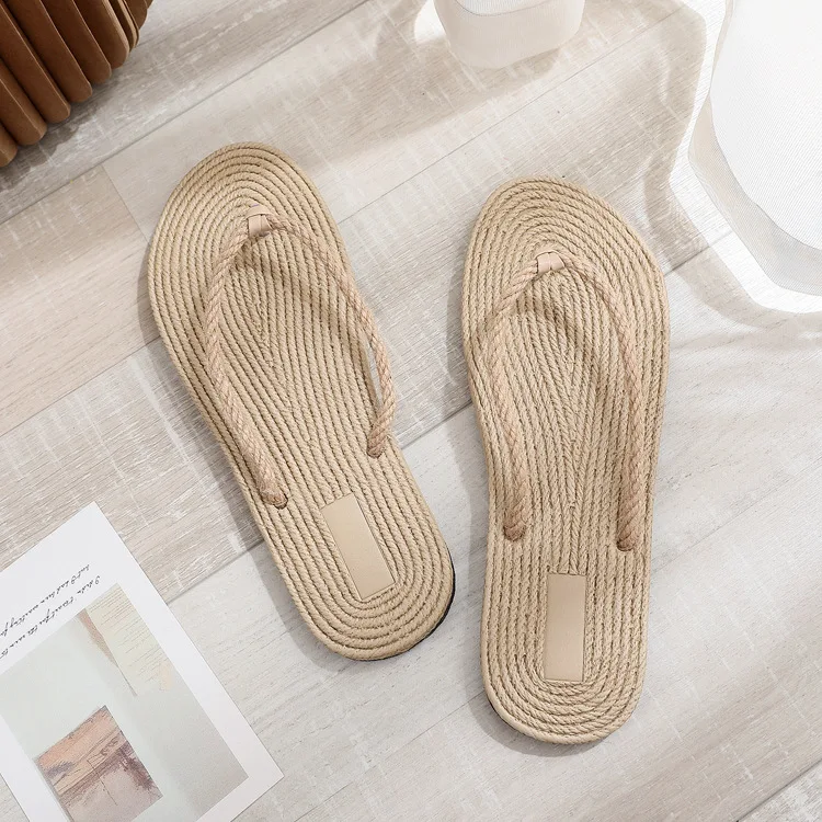 Fashion Summer Flip Flops Straw SandalsWomen Hotel Slippers Ladies Shoes Indoor Outdoor Flip-Flops Beach Flat Slides_voghion.com
