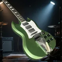Free Shipping 6 Strings Green SG Electric Guitar with Tuilp Tuners Guitar Rosewood Fingerboard Mahogany Body