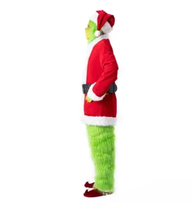 Conjunto de disfraz de Papá Noel para fiesta de Navidad, graduación, juego de rol para adultos, monstruo verde peludo, traje de Cosplay de Halloween, guantes, máscara